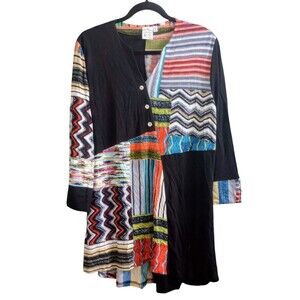 Parsley & Sage Tunic Top Boho Mixed Print Lagenlook Art To Wear Size Large